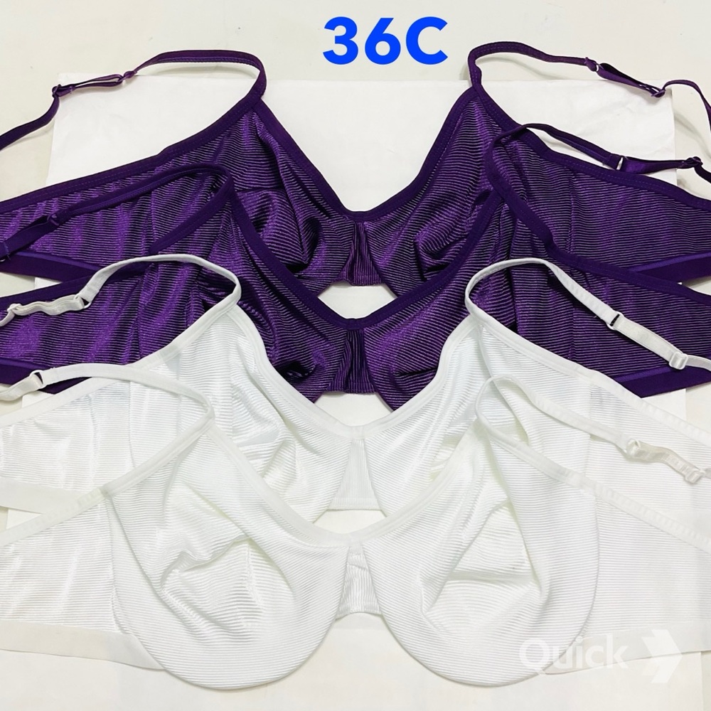 36C - New Striped Texture Soft Cup Bras - 4 pcs set
